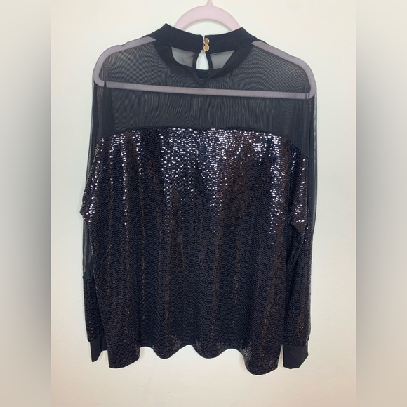 Nine West Black Sequin Blouse with Mandarin Collar - Picture 7 of 8